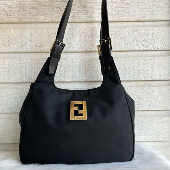 Fendi Handbags - FENDI Black Nylon Tessuto Baguette Shoulder Bag Tote Cut Out Neoprene
